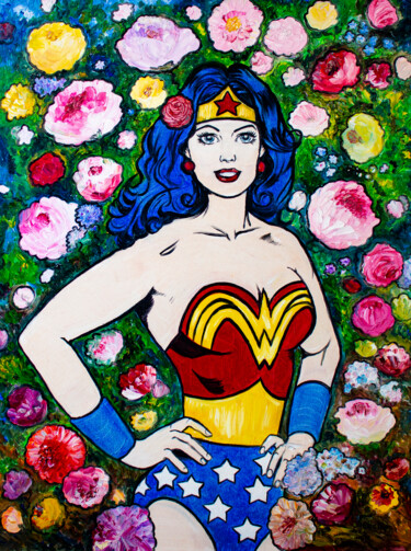 绘画 标题为“Wonder Woman - bloo…” 由Natalia Shchipakina, 原创艺术品, 油 安装在木质担架架上