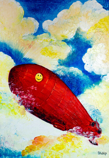 Ζωγραφική με τίτλο "Flight on a red air…" από Natalia Shchipakina, Αυθεντικά έργα τέχνης, Λάδι Τοποθετήθηκε στο Ξύλινο φορεί…