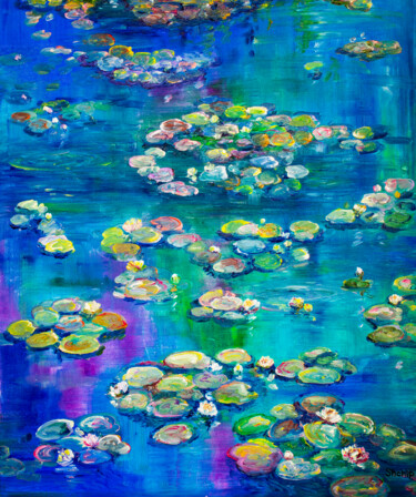 Painting titled "Old pond" by Natalia Shchipakina, Original Artwork, Oil Mounted on Wood Stretcher frame