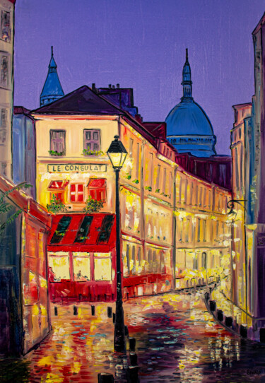 Painting titled "Night on the street…" by Natalia Shchipakina, Original Artwork, Oil Mounted on Wood Stretcher frame