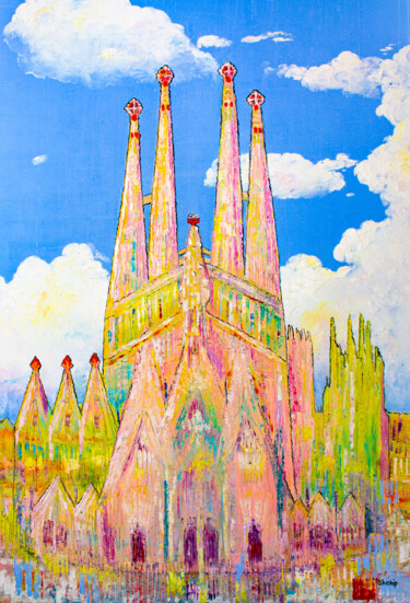 Painting titled "Sagrada Familia. Sk…" by Natalia Shchipakina, Original Artwork, Oil Mounted on Wood Stretcher frame