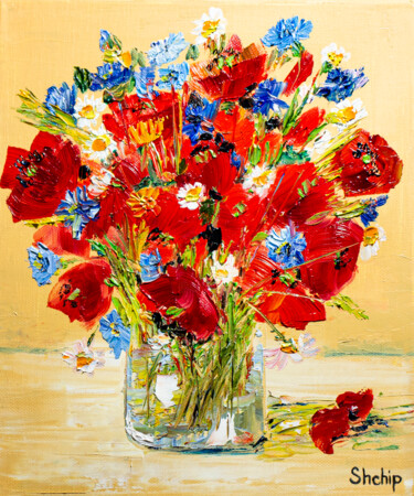 Painting titled "A bouquet of wild f…" by Natalia Shchipakina, Original Artwork, Oil Mounted on Wood Stretcher frame