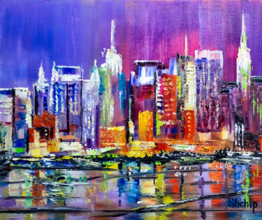 Картина под названием "New York - thousand…" - Natalia Shchipakina, Подлинное произведение искусства, Масло Установлен на Де…