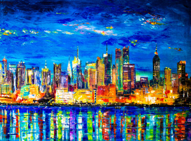 Painting titled "New York city" by Natalia Shchipakina, Original Artwork, Oil Mounted on Wood Stretcher frame