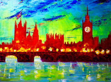 Pintura titulada "London in red color" por Natalia Shchipakina, Obra de arte original, Oleo Montado en Bastidor de camilla d…