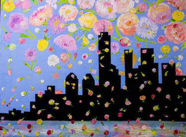 Painting titled "New York. Blooming…" by Natalia Shchipakina, Original Artwork, Oil Mounted on Wood Stretcher frame