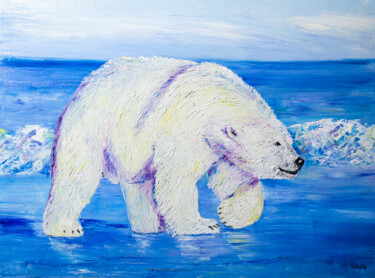 Painting titled "Polar bear" by Natalia Shchipakina, Original Artwork, Oil Mounted on Wood Stretcher frame