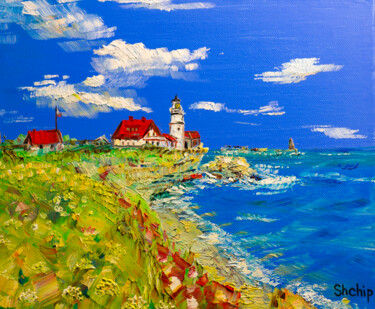 Pintura titulada "Old lighthouse" por Natalia Shchipakina, Obra de arte original, Oleo Montado en Bastidor de camilla de mad…