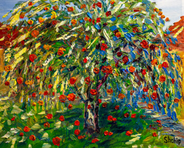 Painting titled "Tangerine tree" by Natalia Shchipakina, Original Artwork, Oil Mounted on Wood Stretcher frame