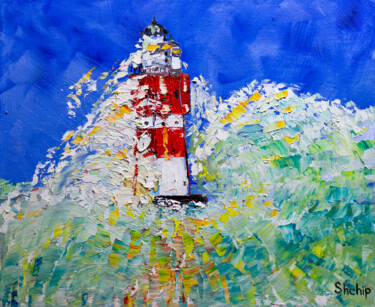 Pintura titulada "Lighthouse in the o…" por Natalia Shchipakina, Obra de arte original, Oleo Montado en Bastidor de camilla…