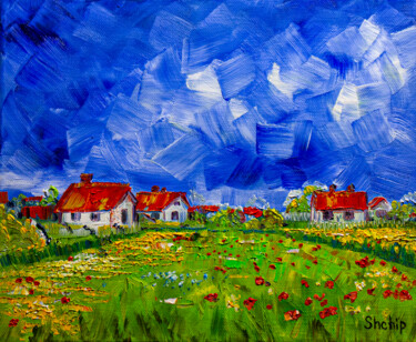 Pintura intitulada "Rural landscape. Fr…" por Natalia Shchipakina, Obras de arte originais, Óleo Montado em Armação em madei…