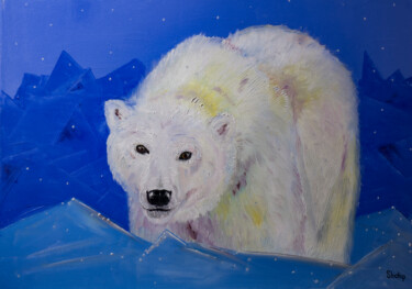 Painting titled "Polar bear. Arctic…" by Natalia Shchipakina, Original Artwork, Oil Mounted on Wood Stretcher frame