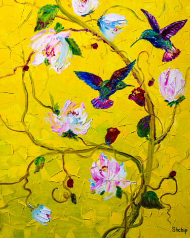 Malerei mit dem Titel "Hummingbird" von Natalia Shchipakina, Original-Kunstwerk, Öl Auf Keilrahmen aus Holz montiert