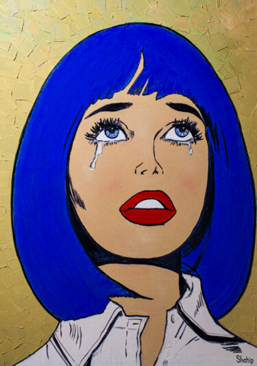 Painting titled "Crying girl" by Natalia Shchipakina, Original Artwork, Oil Mounted on Wood Stretcher frame