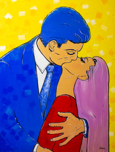 Painting titled "Kiss in the sun rays" by Natalia Shchipakina, Original Artwork, Oil Mounted on Wood Stretcher frame