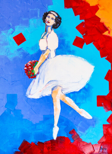 Painting titled "Ballerina with a bo…" by Natalia Shchipakina, Original Artwork, Oil Mounted on Wood Stretcher frame