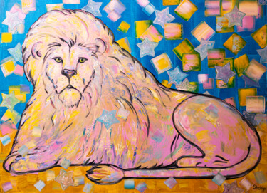 Peinture intitulée "Pink lion. Narnia" par Natalia Shchipakina, Œuvre d'art originale, Huile Monté sur Châssis en bois