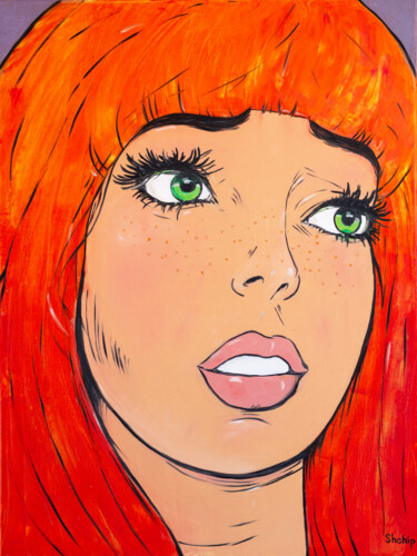 Painting titled "Redhair Girl" by Natalia Shchipakina, Original Artwork, Oil Mounted on Wood Stretcher frame