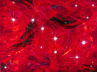 Painting titled "Big Dipper In Red S…" by Natalia Shchipakina, Original Artwork, Oil Mounted on Wood Stretcher frame