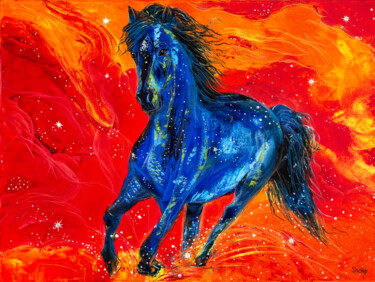 Painting titled "Star Horse" by Natalia Shchipakina, Original Artwork, Oil Mounted on Wood Stretcher frame