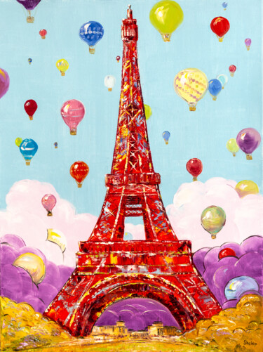 Painting titled "Holidays in Paris" by Natalia Shchipakina, Original Artwork, Oil Mounted on Wood Stretcher frame
