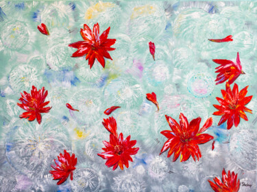Painting titled "Blooming Cactus" by Natalia Shchipakina, Original Artwork, Oil Mounted on Wood Stretcher frame