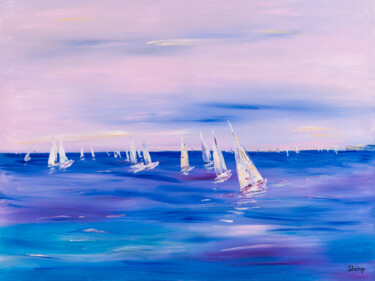 Painting titled "Regatta In The Rose…" by Natalia Shchipakina, Original Artwork, Oil Mounted on Wood Stretcher frame
