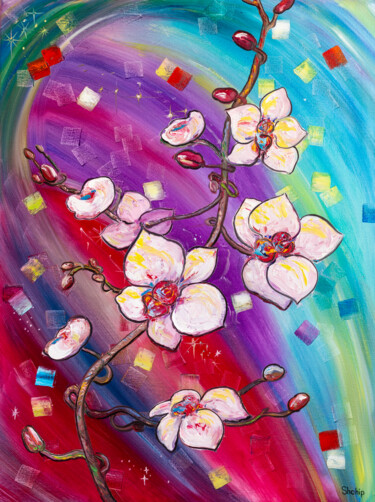 Painting titled "White Orchid" by Natalia Shchipakina, Original Artwork, Oil Mounted on Wood Stretcher frame