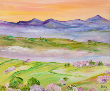 Pintura titulada "Mountains In The Fo…" por Natalia Shchipakina, Obra de arte original, Oleo Montado en Bastidor de camilla…