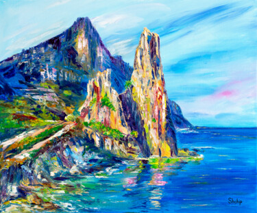 Painting titled "Rocks by The Sea. I…" by Natalia Shchipakina, Original Artwork, Oil Mounted on Wood Stretcher frame