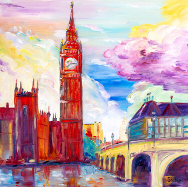 Painting titled "Colorful Day. London" by Natalia Shchipakina, Original Artwork, Oil Mounted on Wood Stretcher frame