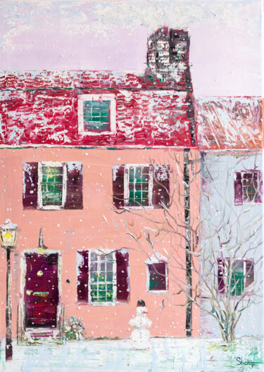 Картина под названием "Winter Street" - Natalia Shchipakina, Подлинное произведение искусства, Масло