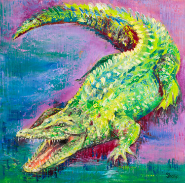 Pintura titulada "Nile Crocodile" por Natalia Shchipakina, Obra de arte original, Oleo Montado en Bastidor de camilla de mad…