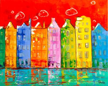 Картина под названием "Houses. Amsterdam" - Natalia Shchipakina, Подлинное произведение искусства, Масло Установлен на Дерев…