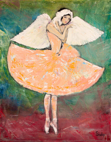 Painting titled "Angel" by Natalia Shchipakina, Original Artwork, Oil Mounted on Wood Stretcher frame