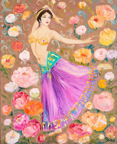 Pintura intitulada "Dancer in Flowers" por Natalia Shchipakina, Obras de arte originais, Óleo Montado em Armação em madeira