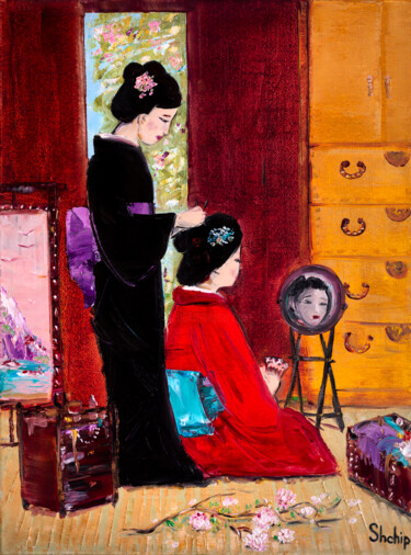 Картина под названием "Traditional Japanes…" - Natalia Shchipakina, Подлинное произведение искусства, Масло Установлен на Де…