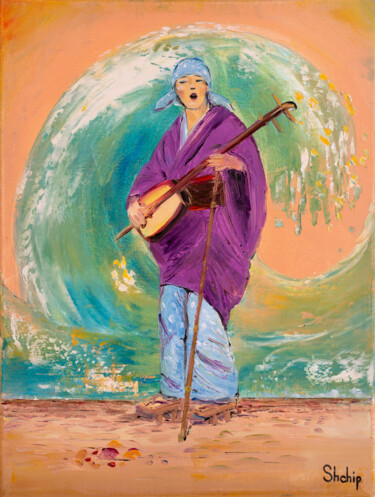Pittura intitolato "Japanese Musician.…" da Natalia Shchipakina, Opera d'arte originale, Olio