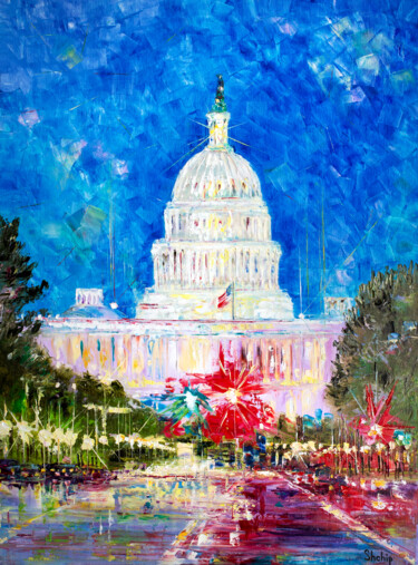 Painting titled "The Capitol" by Natalia Shchipakina, Original Artwork, Oil Mounted on Wood Stretcher frame