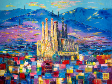 Pittura intitolato "Barcelona In Evenin…" da Natalia Shchipakina, Opera d'arte originale, Olio