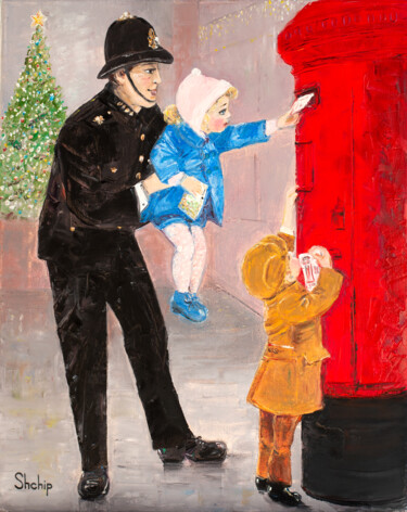 Painting titled "A Letter to Santa f…" by Natalia Shchipakina, Original Artwork, Oil Mounted on Wood Stretcher frame