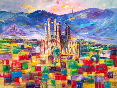 Painting titled "Colorful Barcelona.…" by Natalia Shchipakina, Original Artwork, Oil