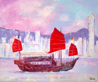 Schilderij getiteld "Hong Kong. Pearl Mo…" door Natalia Shchipakina, Origineel Kunstwerk, Olie