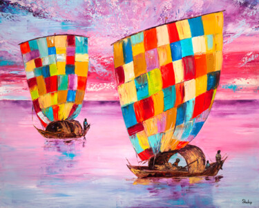 Картина под названием "Colored Sails. Afri…" - Natalia Shchipakina, Подлинное произведение искусства, Масло Установлен на Де…