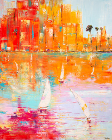 Картина под названием "Miami. Sailboats" - Natalia Shchipakina, Подлинное произведение искусства, Масло Установлен на Деревя…