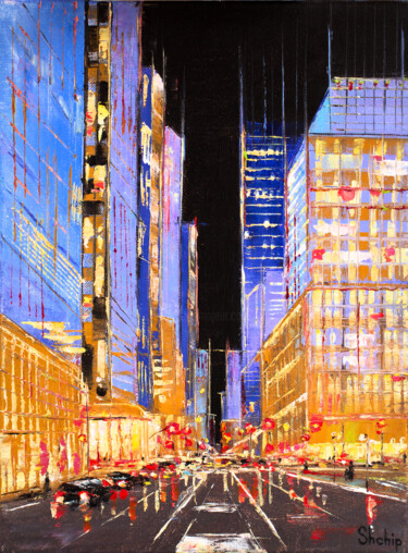 Painting titled "New York. Night" by Natalia Shchipakina, Original Artwork, Oil