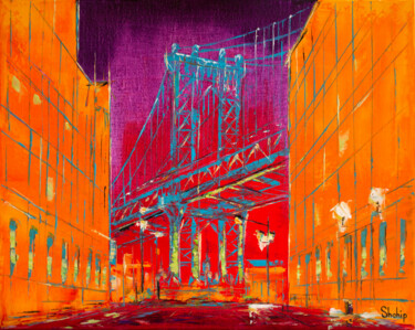 Pittura intitolato "Manhattan Bridge. N…" da Natalia Shchipakina, Opera d'arte originale, Olio Montato su Telaio per barella…