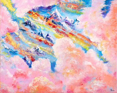 Painting titled "Mountains in Tibet" by Natalia Shchipakina, Original Artwork, Oil Mounted on Wood Stretcher frame
