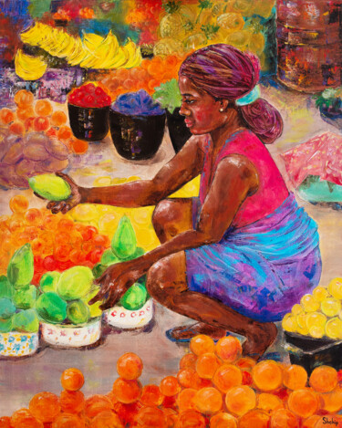 Peinture intitulée "Africa. Fruit Market" par Natalia Shchipakina, Œuvre d'art originale, Huile Monté sur Châssis en bois