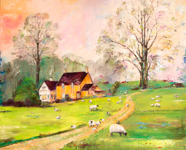 Painting titled "England. Morning In…" by Natalia Shchipakina, Original Artwork, Oil Mounted on Wood Stretcher frame